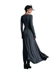 Belle – Graues Wickel-Maxikleid mit Knoten