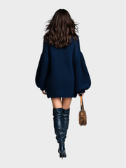 Franziska – Marineblaues Strick-Minikleid aus Mohair mit Stehkragen – Ansicht 4