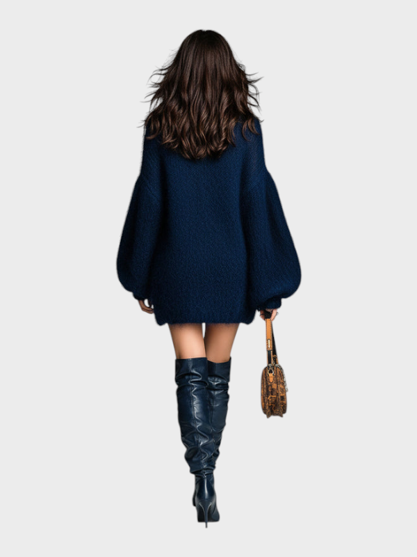 Franziska – Marineblaues Strick-Minikleid aus Mohair mit Stehkragen – Ansicht 4