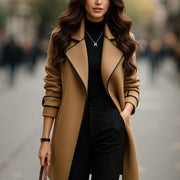 Marlise – Lehmfarbener Woll-Trenchcoat für Damen mit Gürtel – Ansicht 6