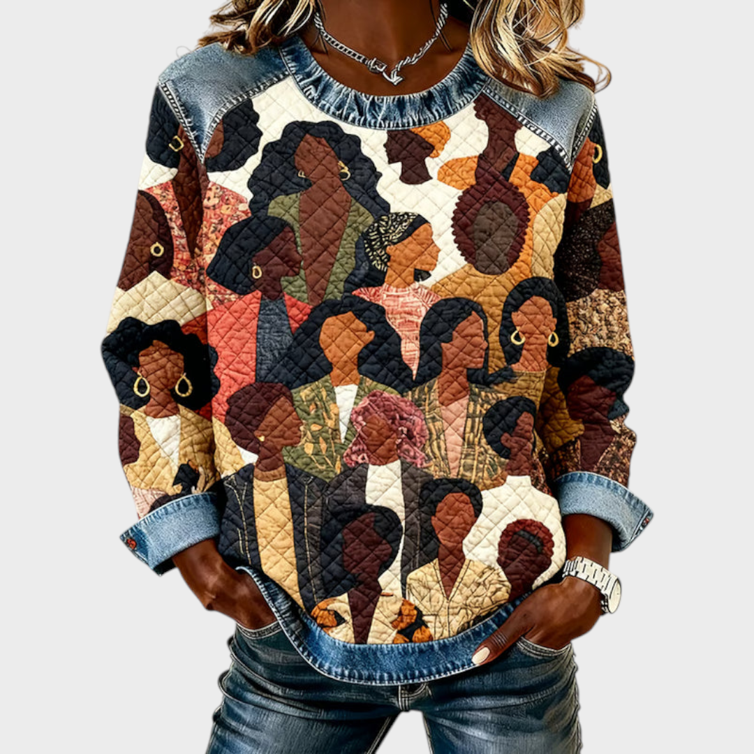 Marilyn – Schwarzes Damen-Winter-T-Shirt mit Rundhalsausschnitt