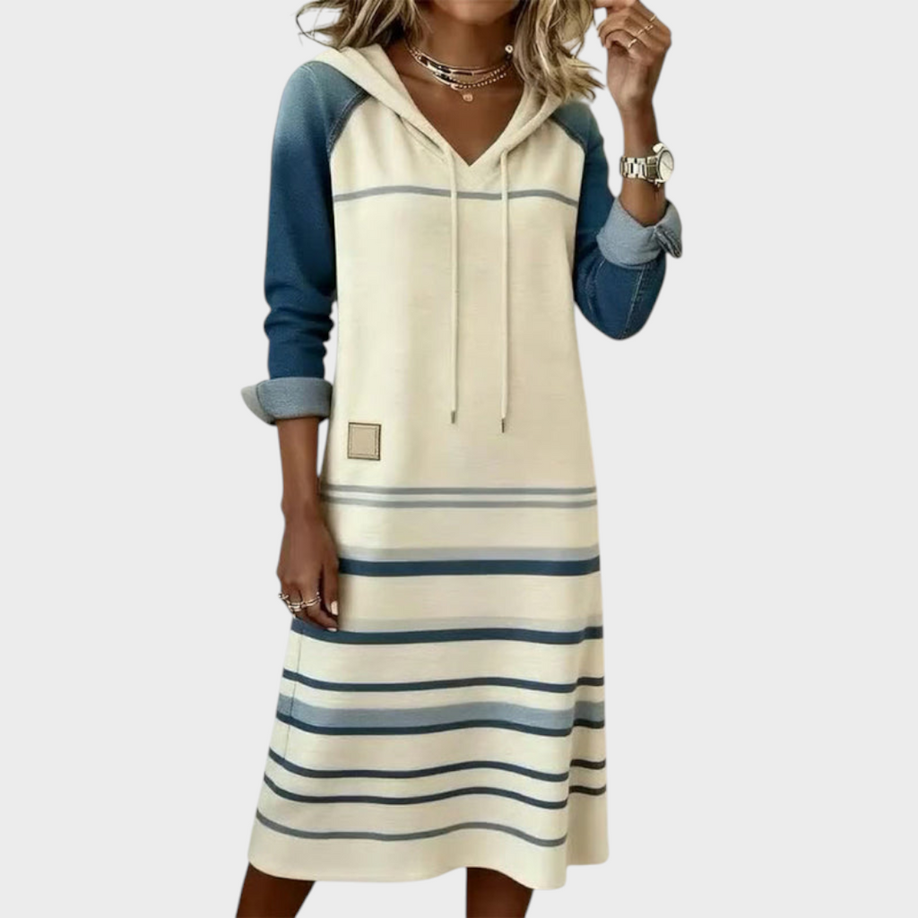 Nayeli | Gestreiftes Kleid mit Kapuze und Farbmix