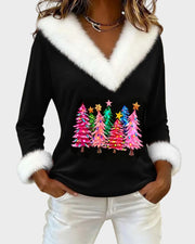 Damen-Fleecepullover Aubrey mit V-Ausschnitt und Weihnachtsmuster