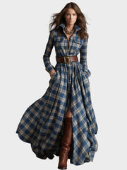 Skyler – Maxikleid mit Revers und Karomuster im Ethno-Stil – Ansicht 10