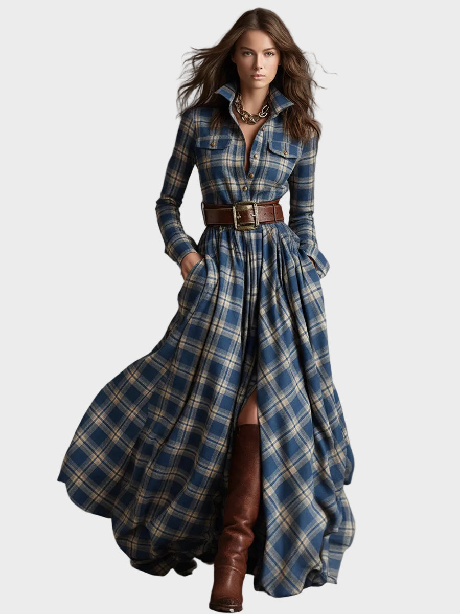 Skyler – Maxikleid mit Revers und Karomuster im Ethno-Stil – Ansicht 10