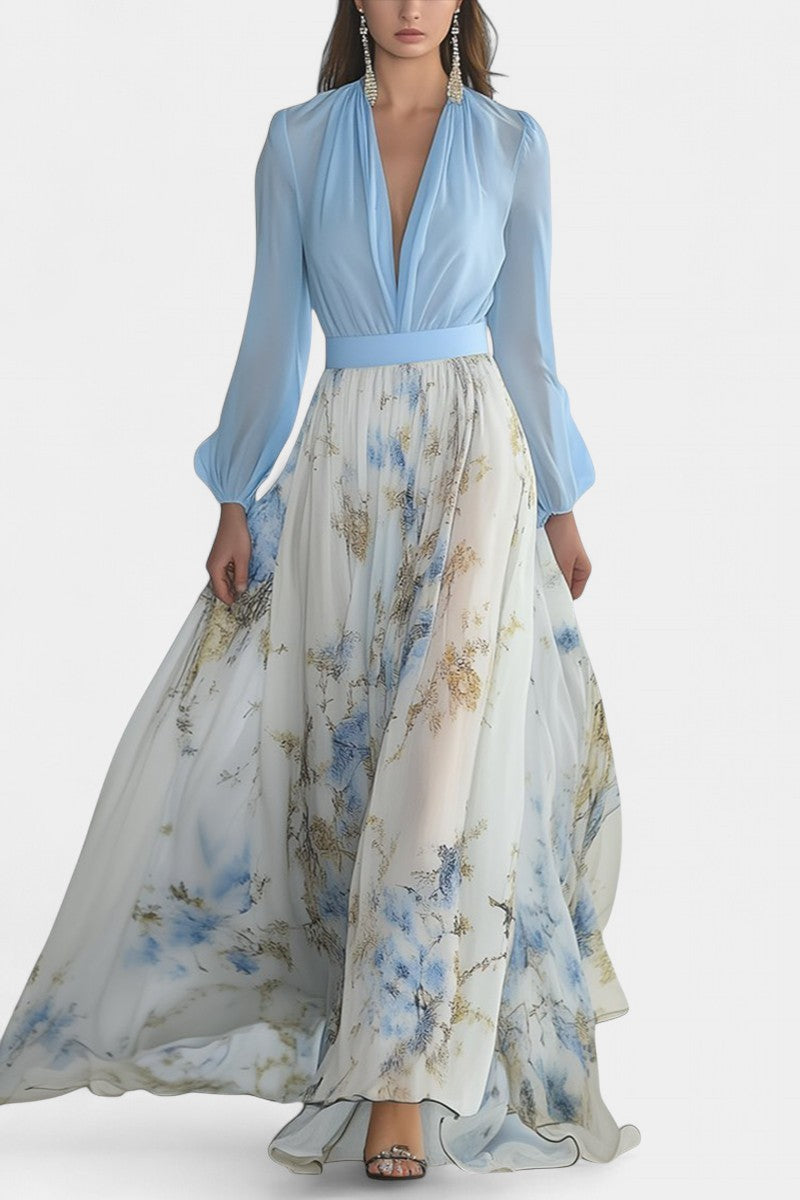Eliane – Florales Maxikleid für Damen mit V-Ausschnitt