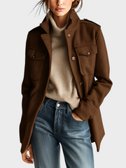Eleven Ora – Kamelfarbene Wolljacke für Damen mit Stehkragen – Ansicht 6
