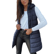 Lange ärmellose Damenjacke mit Kapuze – Ansicht 3