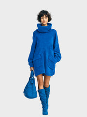 Meria – Hellblaues Minikleid aus Wildlederimitat mit Rollkragen und Laternenärmeln – Ansicht 3