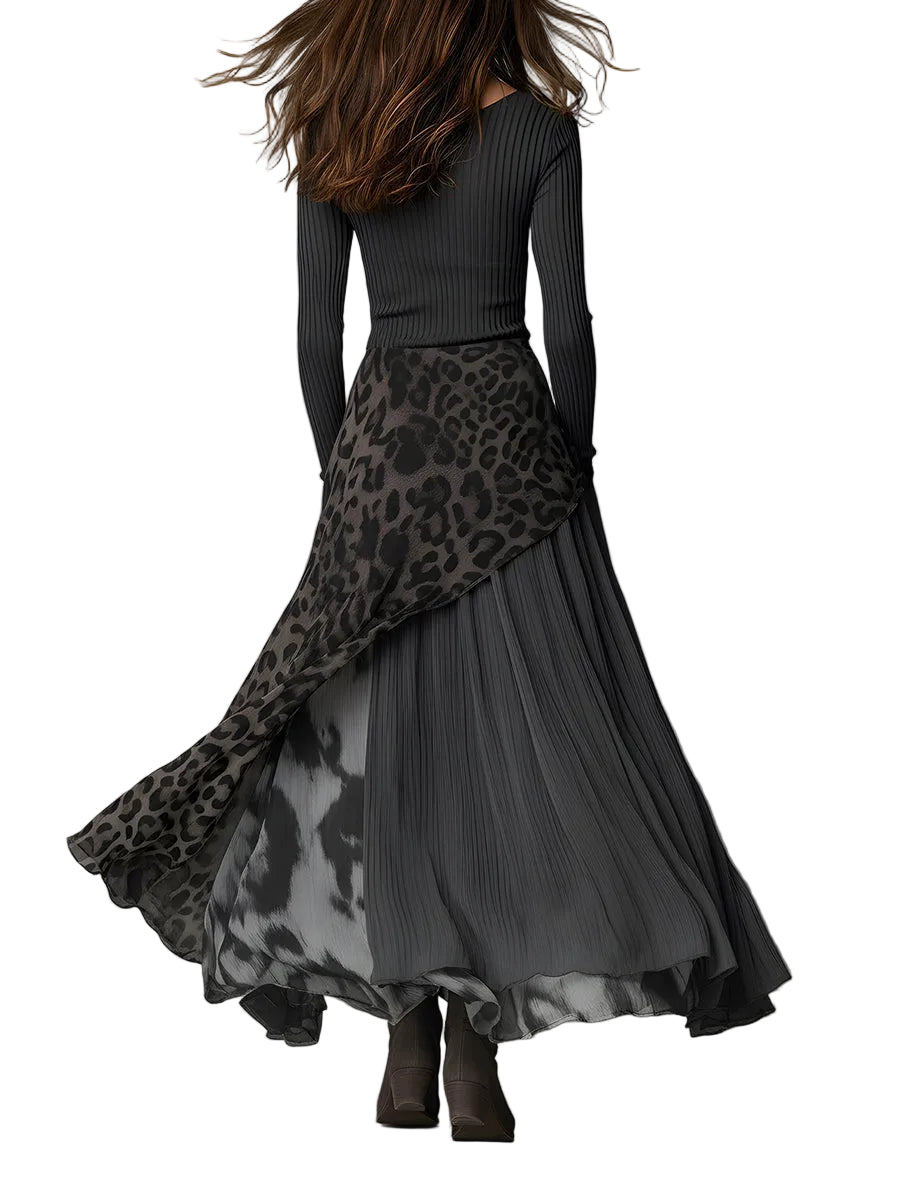 Blair – Maxikleid im Boho-Stil mit Leopardenmuster und asymmetrischem Saum