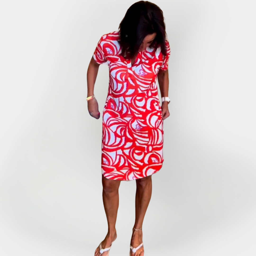 Midi-Kleid mit Muster und kurzen Ärmeln