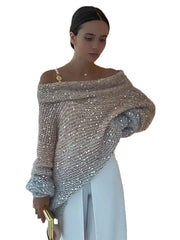 Mia – Glitzernder schulterfreier Strickpullover – Ansicht 3