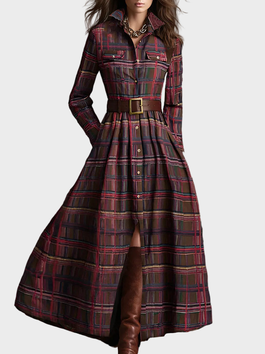 Skyler – Maxikleid mit Revers und Karomuster im Ethno-Stil – Ansicht 4