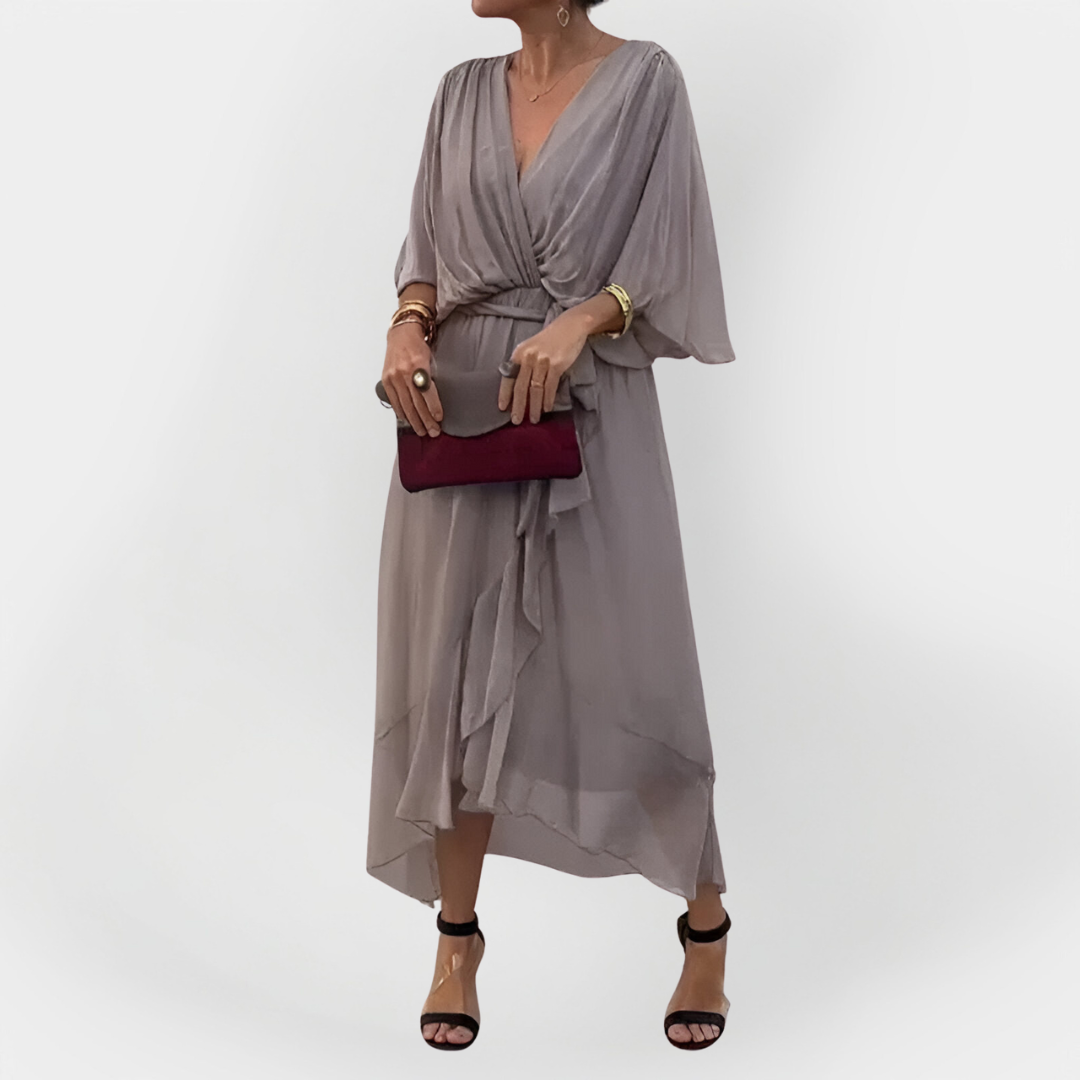 Monika – Luftiges Chiffonkleid für Damen mit V-Ausschnitt – Ansicht 2