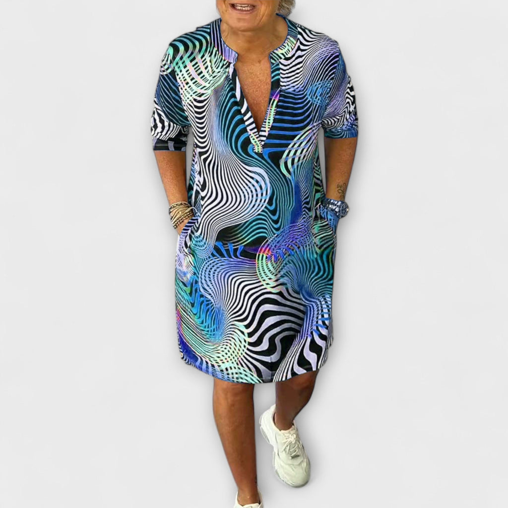 Riola – Mehrfarbiges Kleid mit V-Ausschnitt