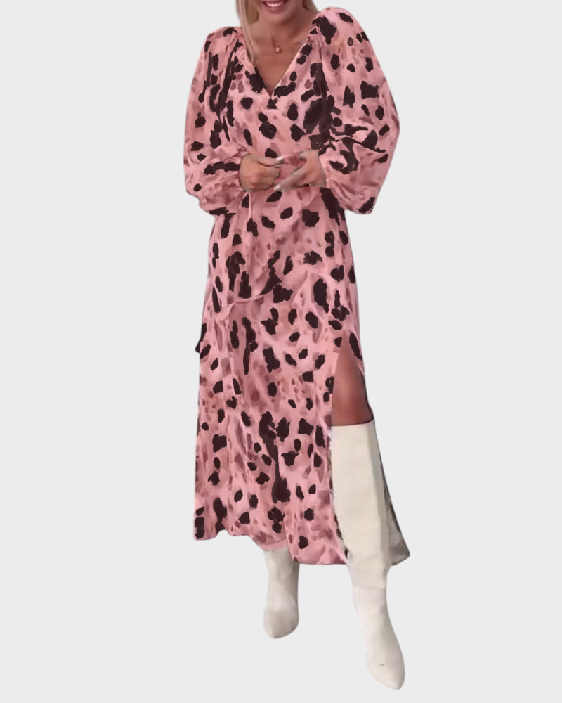 Avice – Damenkleid mit V-Ausschnitt und auffälligem Print – Ansicht 2