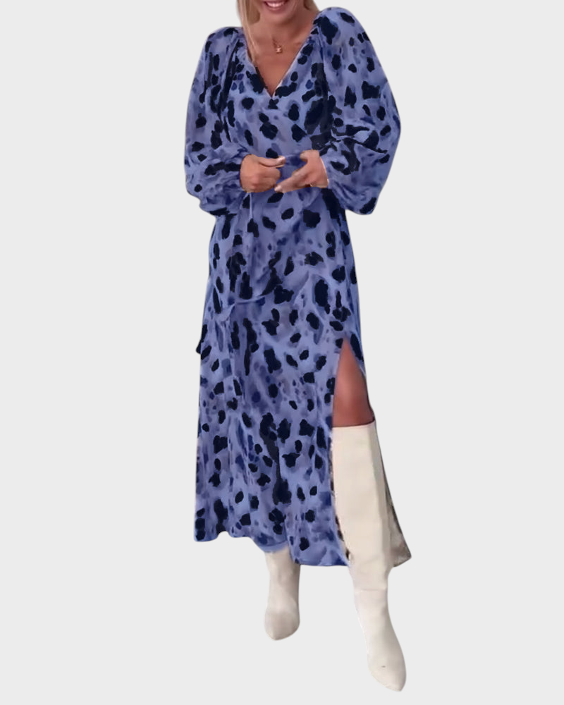 Avice – Damenkleid mit V-Ausschnitt und auffälligem Print – Ansicht 4