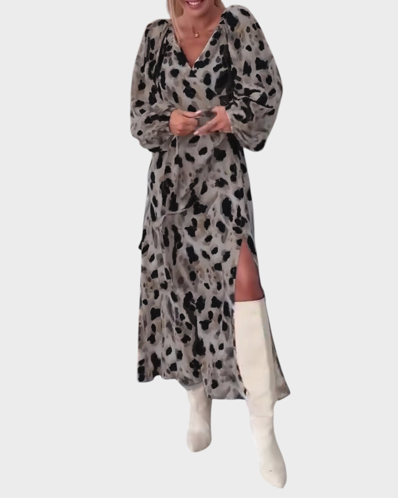 Avice – Damenkleid mit V-Ausschnitt und auffälligem Print – Ansicht 3