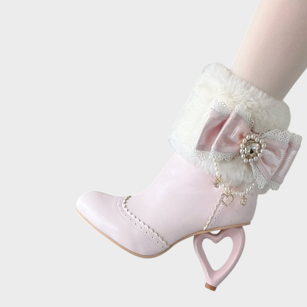 Candy | Herzförmige Stiefeletten mit Absatz in Pink Sakura