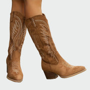 Braune bestickte Westernstiefel für Damen aus Wildleder