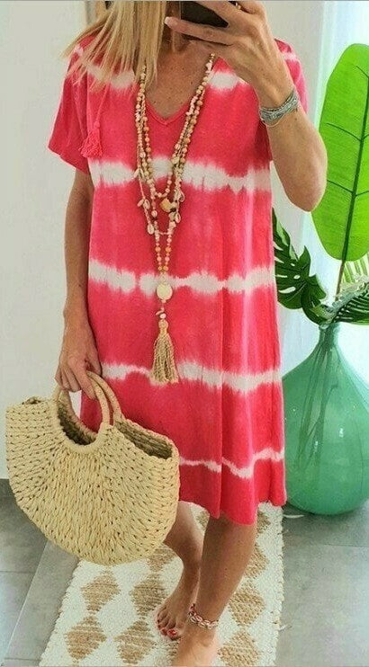 Ulrike | Boho-Kleid mit V-Ausschnitt und Tie-Dye-Muster