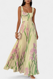 Kalanthi – Langes plissiertes florales Damenkleid – Ansicht 6