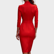 Tricia – Elegantes schwarzes Kleid mit Gürtel und Stehkragen