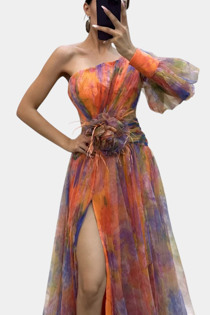 Damen-One-Shoulder-Maxikleid Amelie mit drapiertem Rock – Ansicht 6