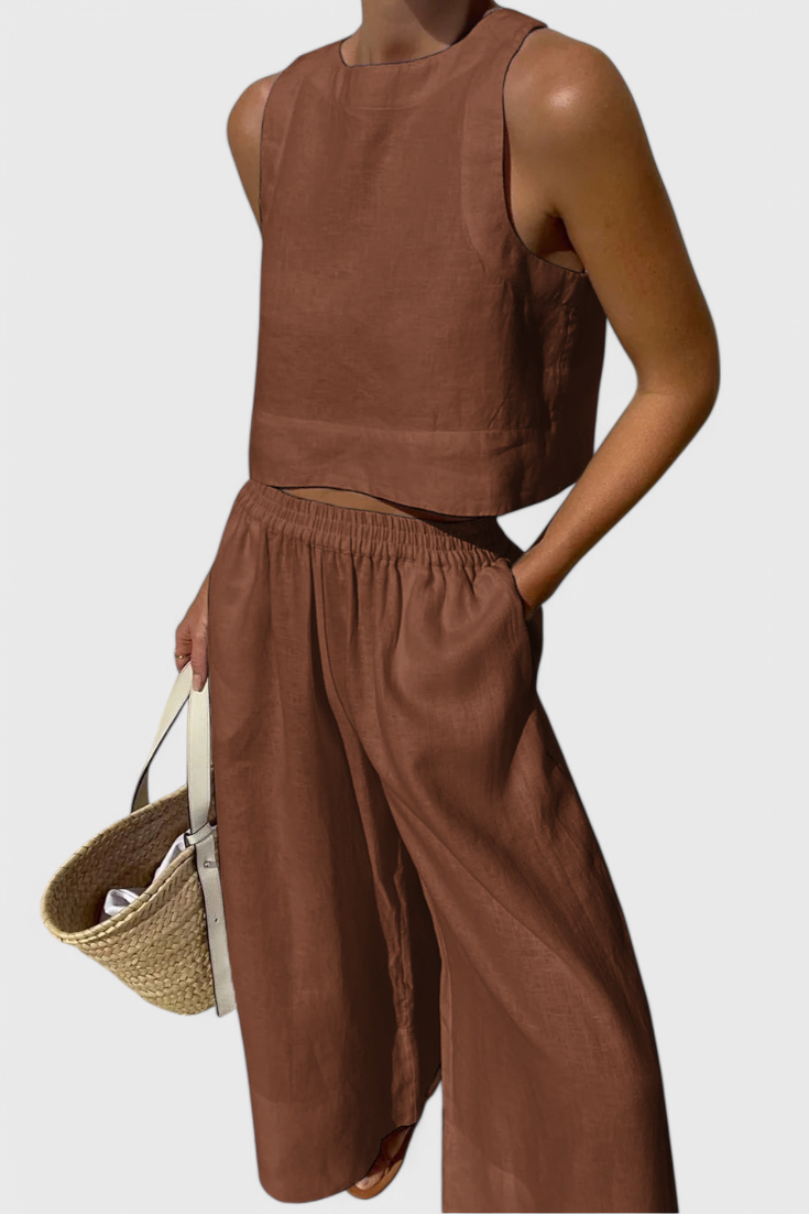 Minimalistisches Damen-Set Avelina aus Baumwolle und Leinen – Ansicht 4