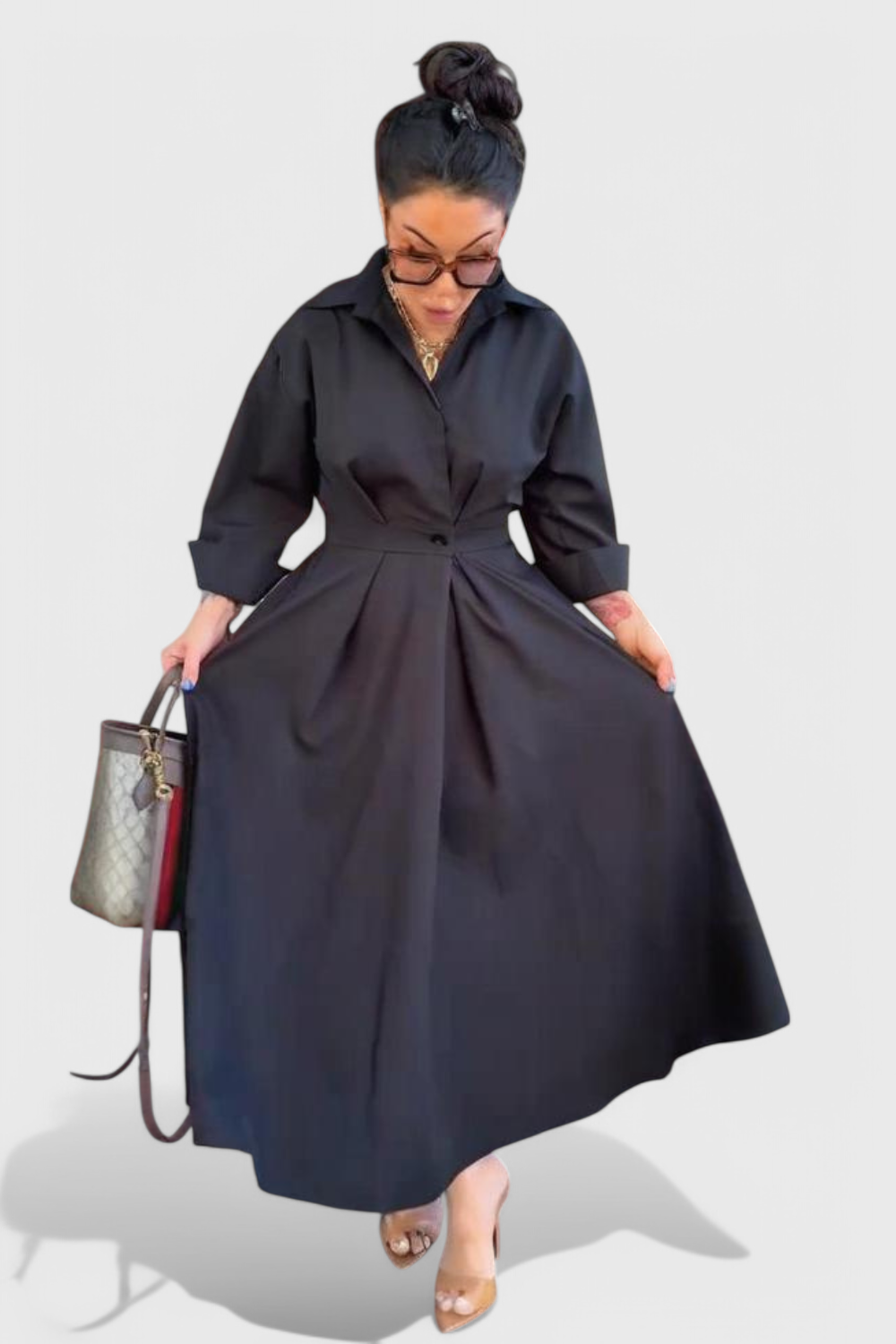 Celina – Langes Maxikleid für Damen mit Revers – Ansicht 2