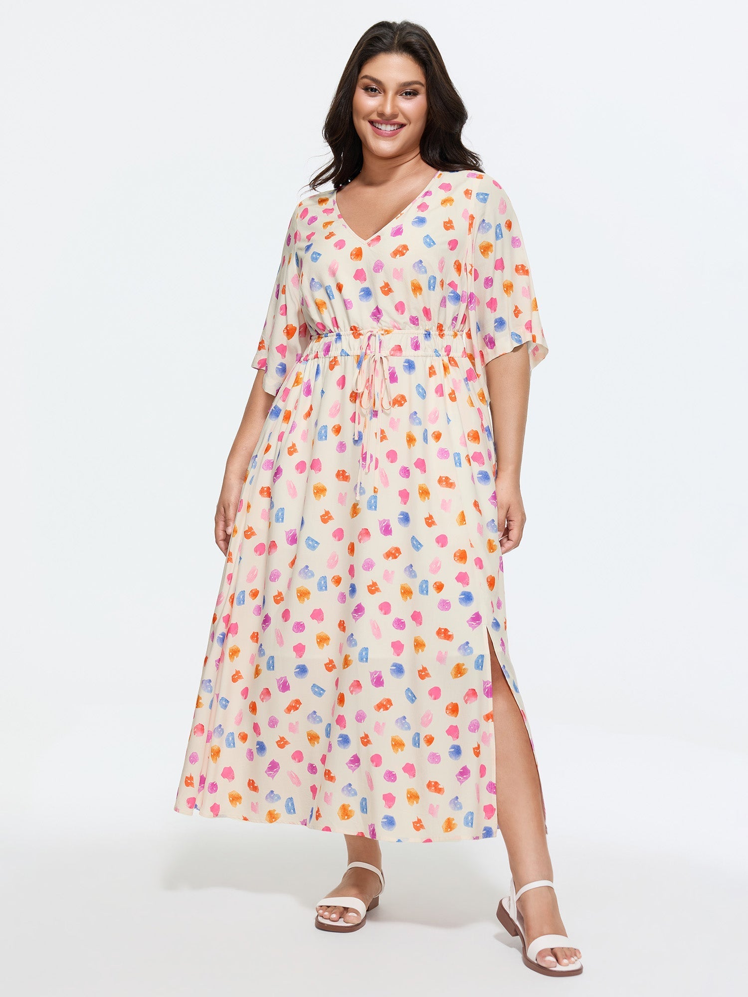 Mehrfarbig bedrucktes Damen-Maxikleid in Übergröße