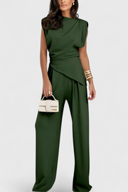 Sofia – Asymmetrisches Damen-Set mit drapierten Schultern und weiter Hose – Ansicht 7