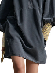 Carrie – Sportliches Mini-Sweatkleid in Grau mit Karomuster