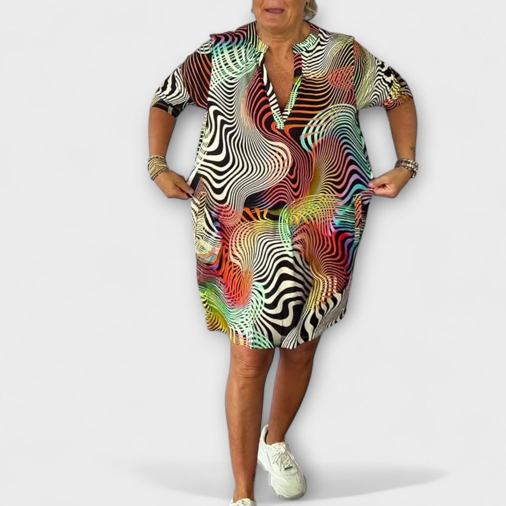 Riola – Mehrfarbiges Kleid mit V-Ausschnitt