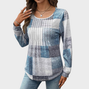 Marj – Vintage-Langarmshirt für Damen mit Karomuster – Ansicht 4