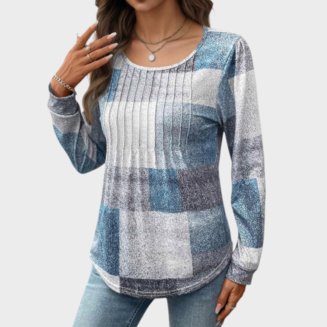 Marj – Vintage-Langarmshirt für Damen mit Karomuster – Ansicht 4