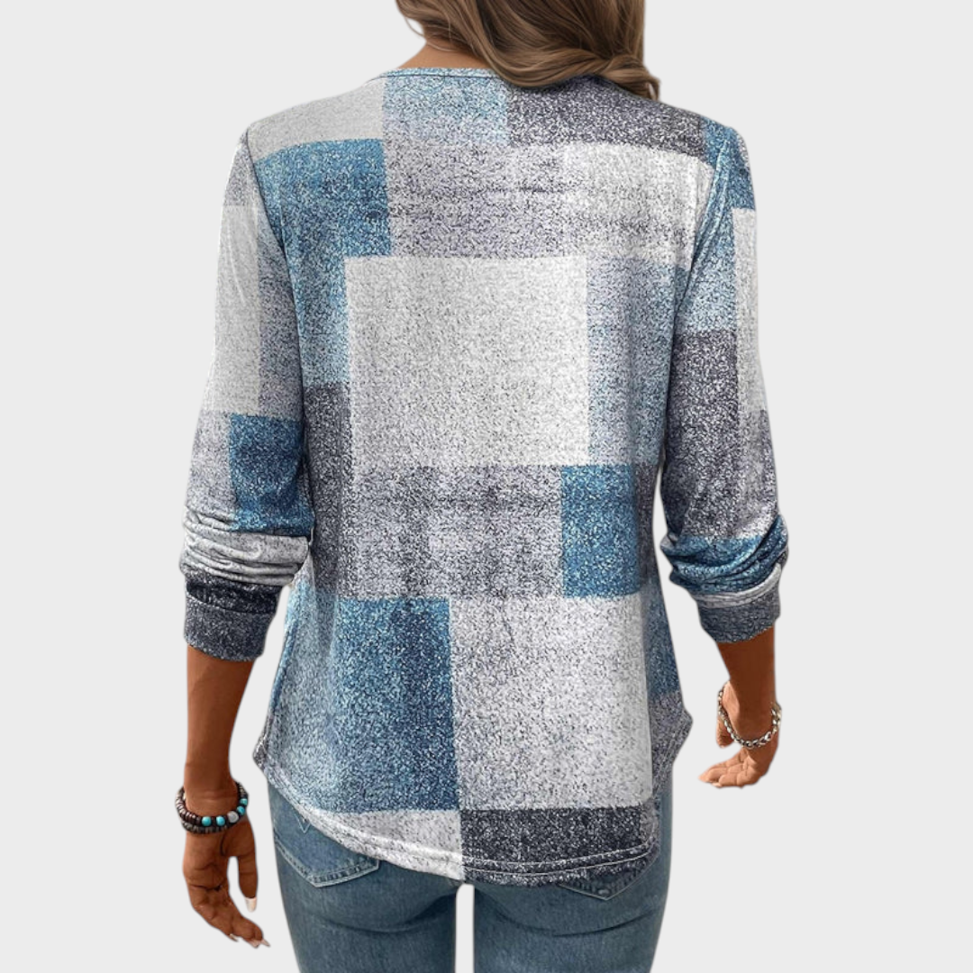 Marj – Vintage-Langarmshirt für Damen mit Karomuster – Ansicht 5