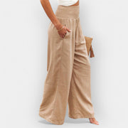 Bequeme Hose für Damen mit weitem Bein und elastischem Bund – Ansicht 2