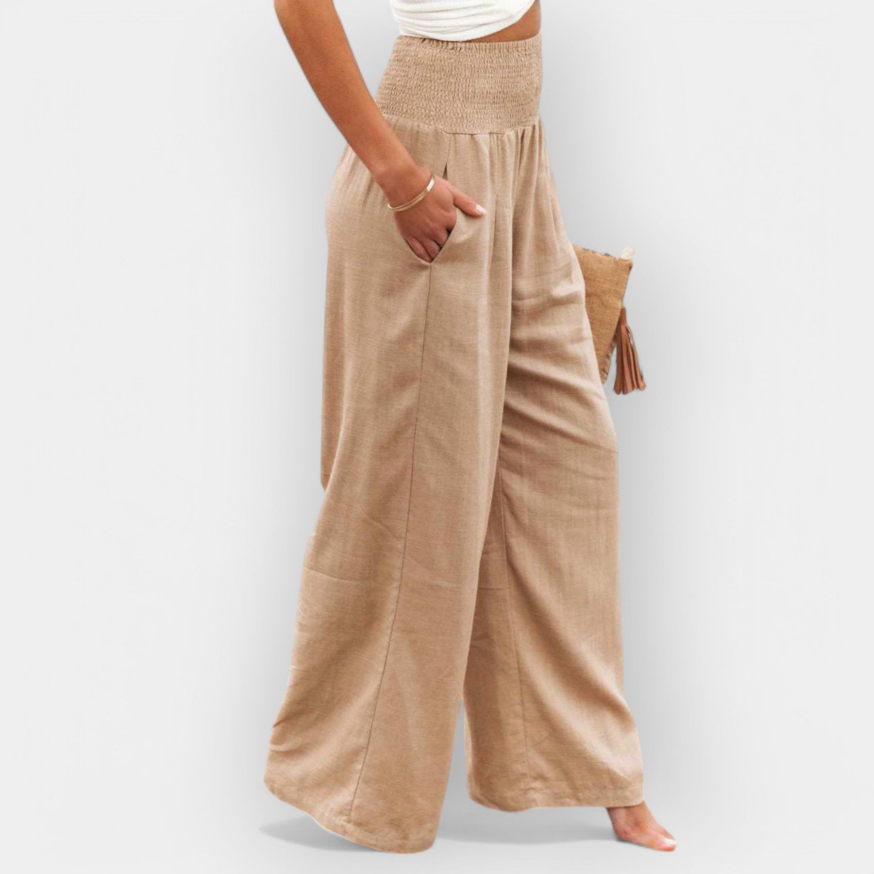 Bequeme Hose für Damen mit weitem Bein und elastischem Bund – Ansicht 2