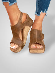 Kora – Orthopädische Ledersandalen für Damen mit Korkabsatz