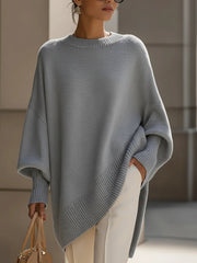 Beiger Strickponcho-Pullover für Damen in weiter Passform – Ansicht 9