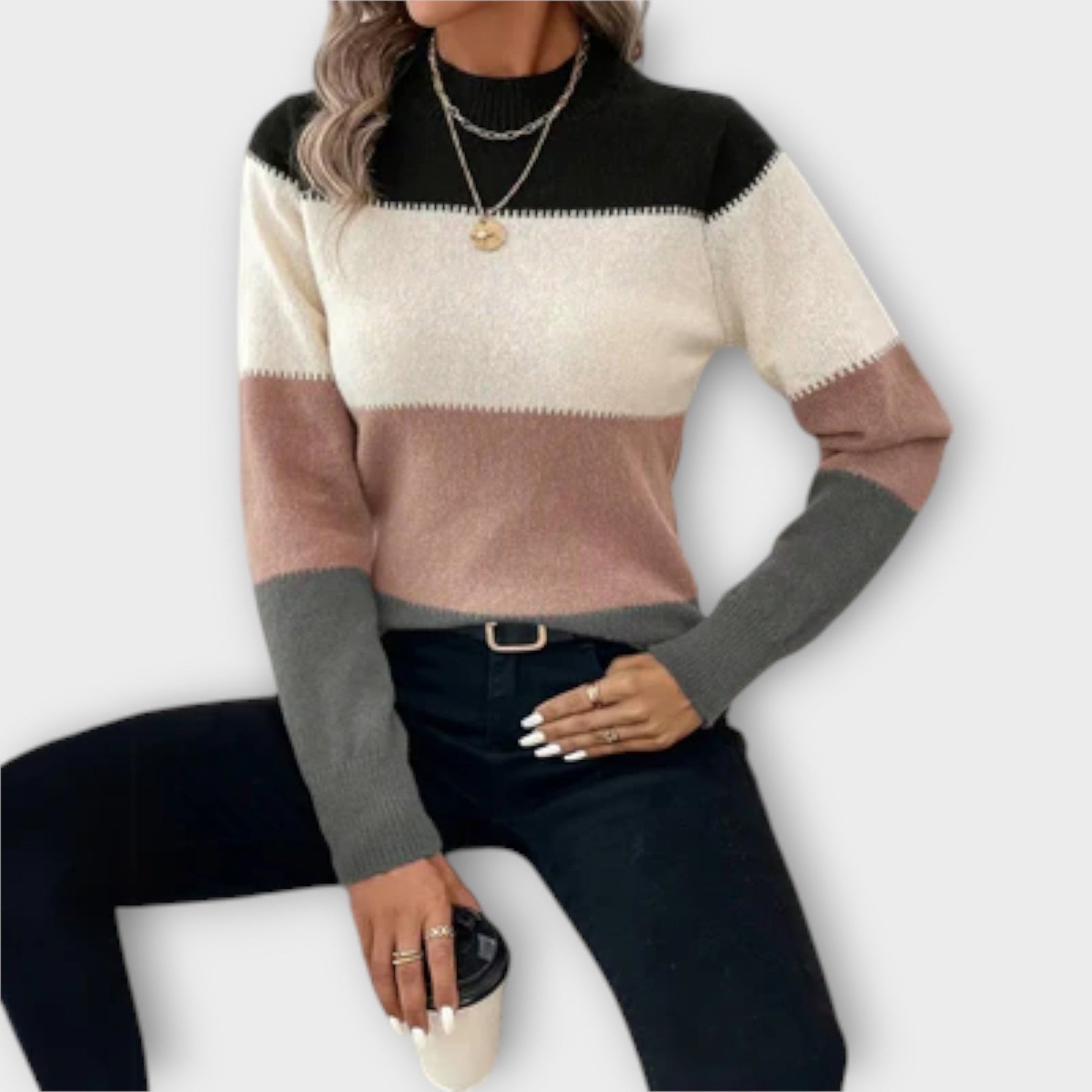 Eleganter gestreifter Damenpullover Elina – Ansicht 3
