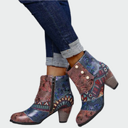 Boho-Stiefeletten für Damen mit Blumenmuster und Perlendetails