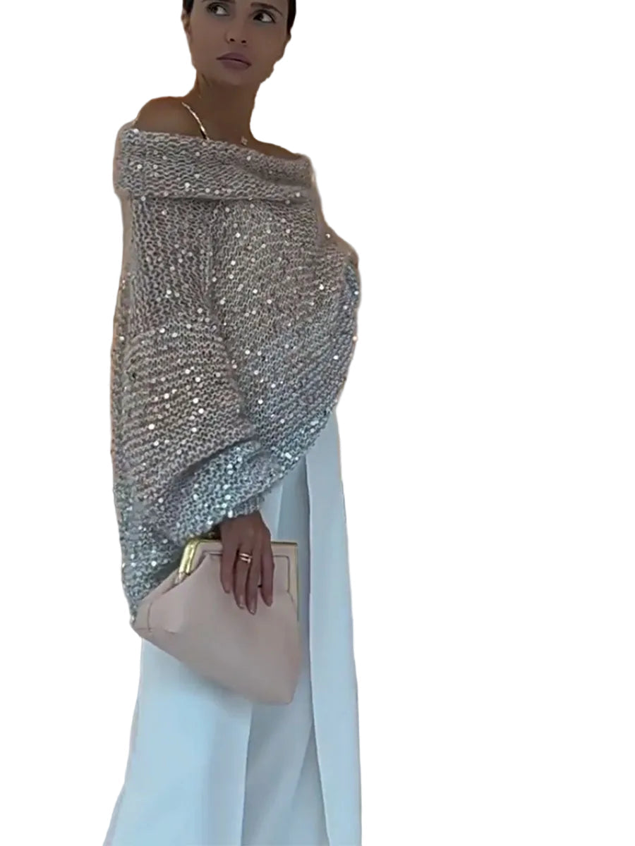 Mia – Glitzernder schulterfreier Strickpullover – Ansicht 4