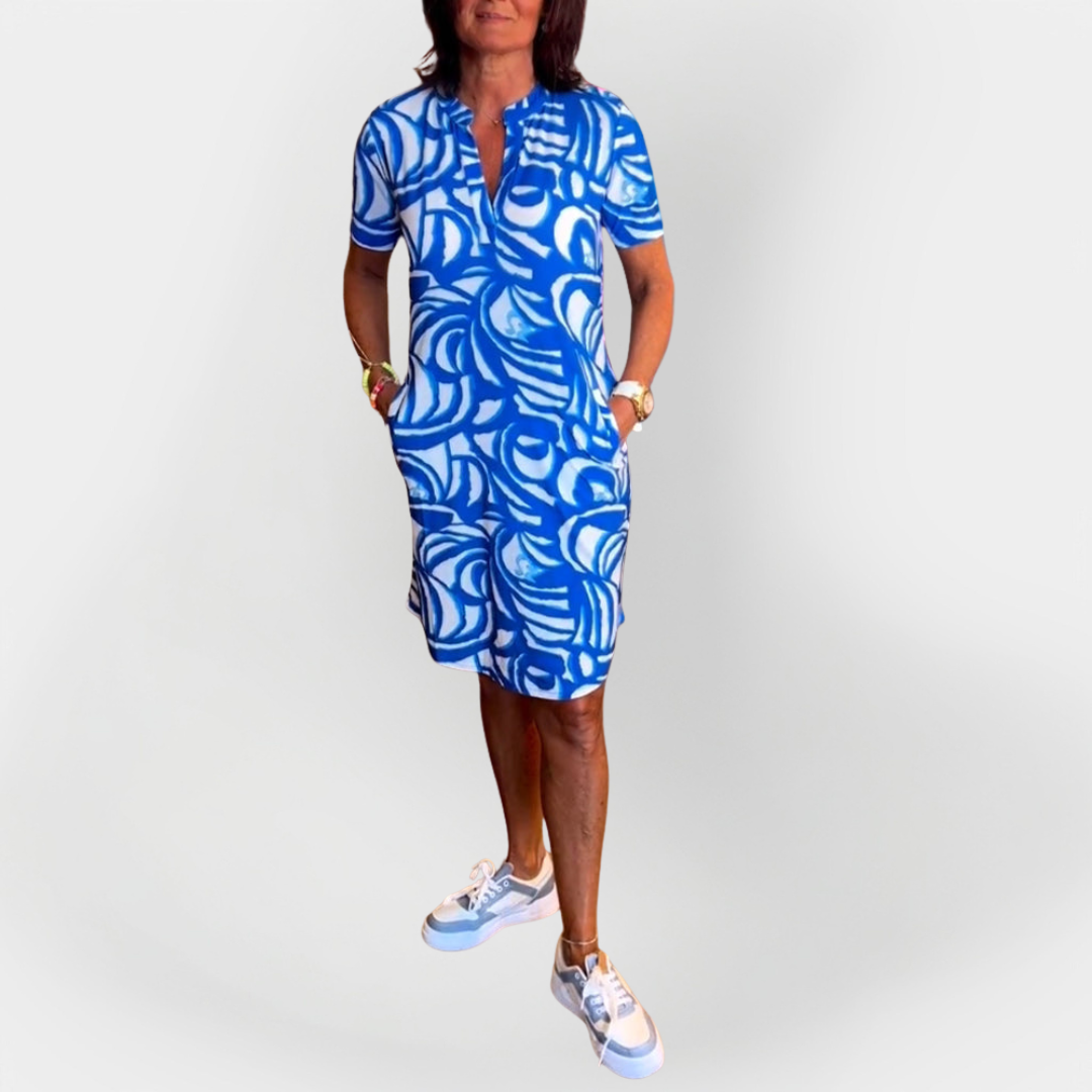 Midi-Kleid mit Muster und kurzen Ärmeln