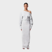 Hillary – Schulterfreies Strick-Maxikleid