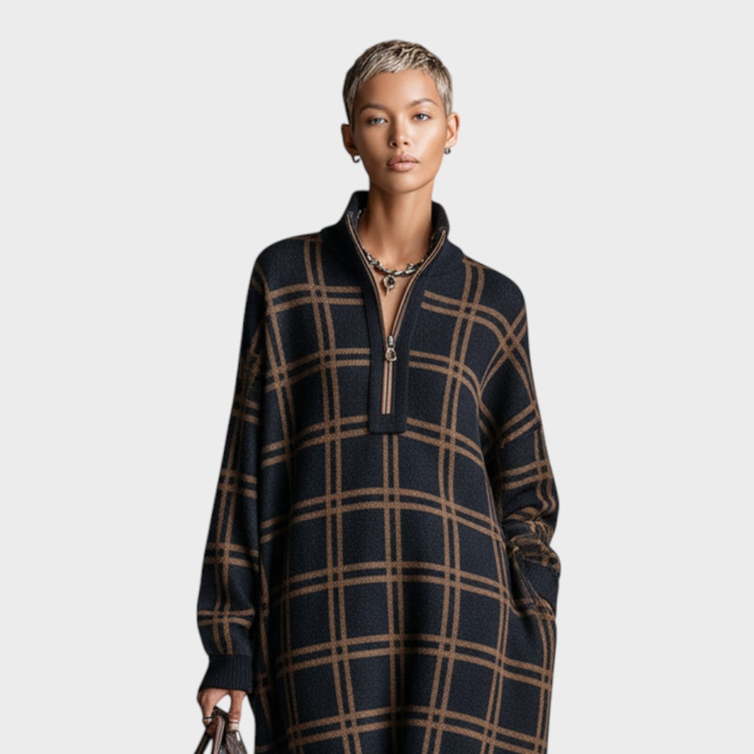 Damen-Maxikleid Vassia aus Wolle mit lockerer Passform und Reißverschluss – Ansicht 2