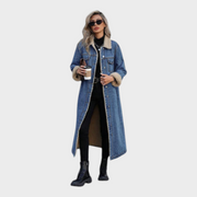 Yaritza – Langer Cardigan für Damen mit Fleecefutter und Ein-Knopf-Verschluss – Ansicht 5