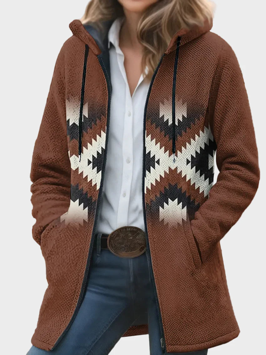 Arla – Unisex-Cardigan aus dickem Strick mit Aztekenmuster