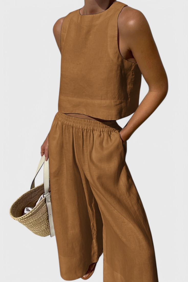 Minimalistisches Damen-Set Avelina aus Baumwolle und Leinen – Ansicht 3